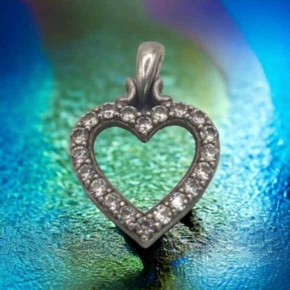 Unbranded Jewelry - Vintage 925 Sterling Silver C Z Open Heart Pendant Only Cubic Zirconia Love